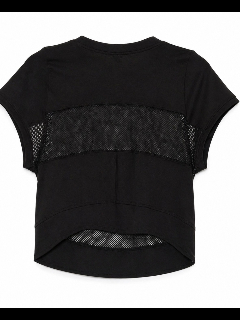 Black Short-Sleeve Crop Top with Mesh Panels And Hoodie Sz Large